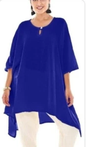 Oh My Gauze Size XL Lagenlook Comfy Casual Oversized Bunny Tunic Royal Blue - Picture 1 of 12