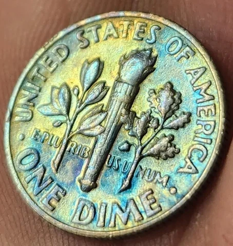 1965 Washington Quarter & Roosevelt Dime Both Coins! Full Bands Rainbow Toned Bu Cover