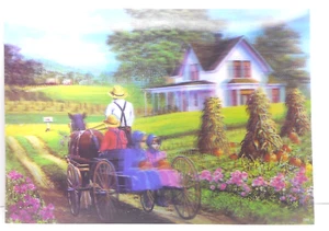 3D Wildlife HOLOGRAM Póster Lenticular Campo Vagón Amish Placa de Plástico - Imagen 1 de 4