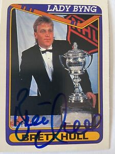 Brett Hull Autographed 1990 O-Pee-Chee Hockey Card Lady Byng #513