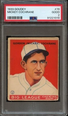 BB - 1933 Goudey - #76 - Mickey Cochrane - PSA 2 - Good - Image 1 of 2