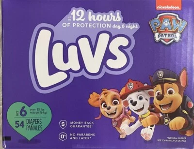 Pañales desechables para bebé Luvs talla 6 (54 unidades) Paw Patrol Nickelodeon nuevos Foto 1 de 4