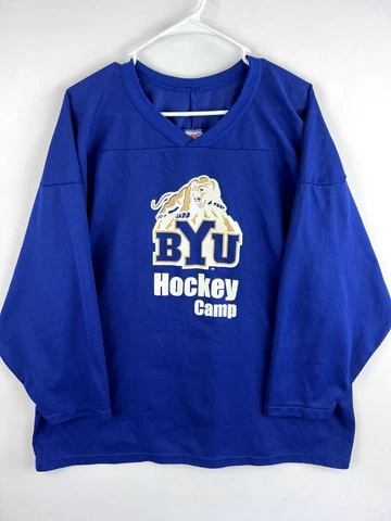 BYU Hockey Jersey Mens Size XL Brigham Young Cougars Camp Blue CCM Canada Mesh Cover