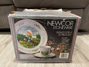 23- Newcor Stoneware Country Village Japan Dinner Salad Plates Bowls Cottage Lot - Picture 1 of 18