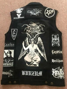 Black Metal Battle Jacket Cut-Off Denim Vest Darkthrone Bathory Venom Gorgoroth - Imagen 1 de 12