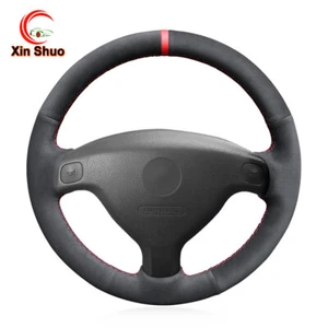 Black Genuine Leather Suede Steering Wheel Cover For Opel Astra G T98 Corsa B - Picture 1 of 13