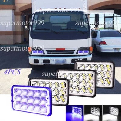 4Pcs Fit Isuzu NQR NPR NPR-HD Kenworth 4''x6" LED Headlights Hi/Lo Blue DRL Beam - Image 1 of 4