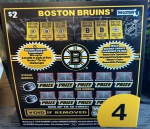 Boston Bruins & Massachusetts State Lottery Scratch Ticket Advertisement Sign - Picture 1 of 1