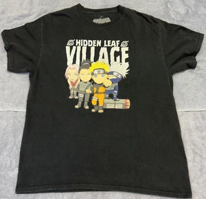 Naruto Shirt Mens Large Black Hidden Leaf Village Shippuden Graphic Print 2002 - Picture 1 of 5
