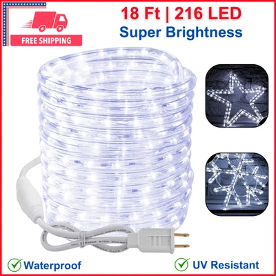 BRIZLED 18Ft 216 LED Rope Lights 120V ETL Listed Plugin Rope Lights Connectable Daylight