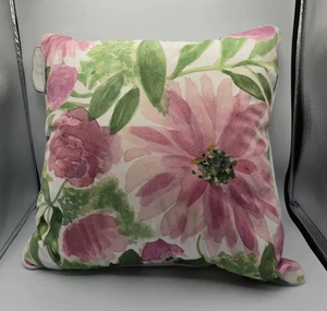 Decor Society THRO Brand New Square Watercolor Floral Flower Pink Pillow 16" - Picture 1 of 7
