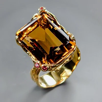 Handmade 27 ct Natural Citrine Quartz Ring 925 Sterling Silver Size 8 /R429272 Foto 1 de 4