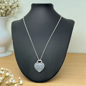 Vintage Tiffany & Co. Sterling Silver Heart Tag Pendant Necklace 925 - Picture 1 of 20