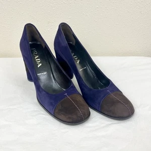 Prada Wildleder Colorblock Blockabsatz Damen Größe 37,5 US 7,5 Lila Braun - Bild 1 von 7