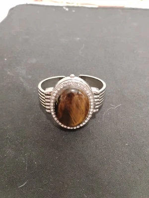 Genoa Hidden Dial Tiger Eye Watch W Crystal Bezel And S.S Band,... - Image 1 of 4