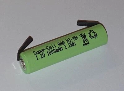 SUPER-CELL 3 x batteria singola cella NiMH AAA 1,2 V 1000mAh Ø43,5 mm super cella con connettori a U