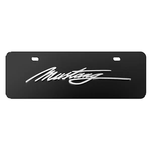 Ford Mustang Script 3D Logo Black 12"x4" Half-Size Stainless Steel License Plate - Picture 1 of 5