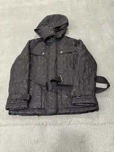 Burberry Jacket Womens Large Black Finsbridge Hooded Quilted Long Coat Belted - Picture 1 of 11