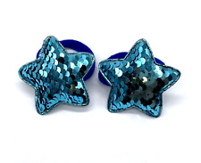 Hair Elastic Pony Tail Holder Scrunchie Fun Blue Sequined Stars Pair New