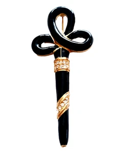 Swarovski Kristall Schwert Brosche schwarz Emaille goldfarben Statement Schwan gestempelt - Bild 1 von 8