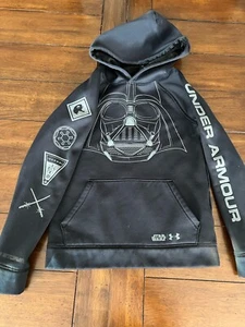 Under Armour Hoodie Boys Small 8 Black Youth Kids Star Wars Darth Vader GUC - Picture 1 of 9