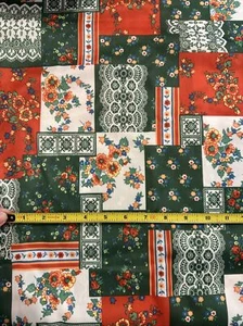 1 1/2 Yard Vintage POLYESTER Fabric Calico Patchwork Green Red Retro Mod 64”wide - Picture 1 of 5