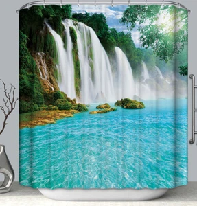 Waterfall SHOWER CURTAIN Paradise Tropical Beach Oasis Fabric 70x70 w/Hooks - Picture 1 of 1