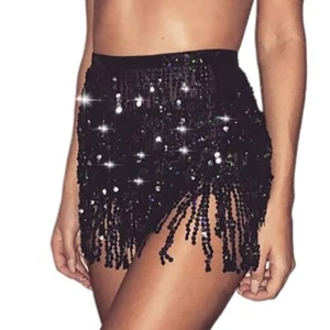 Sequin Belly Dance Skirt Hip Belt Tassel Female Scarf Wrap Rave Music Festiva... - Picture 1 of 7