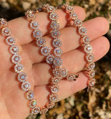 12Ct Round Cut Lab-Created Cluster Tennis Necklace Size 18" 14K Rose Gold Plated - Image 1 of 4