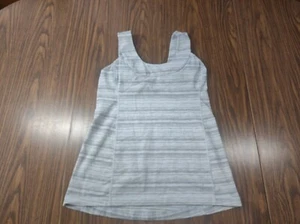 LULULEMON Women's Sz 10 Tank Top Built In Sports Bra White Gray Cyber Stripe - Picture 1 of 9