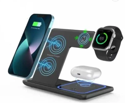 3 in 1 Fast Wireless Charger - Black - Apple/Samsung - Phones, Watches, Earbuds - Image 1 of 4