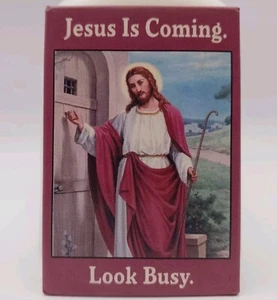 Vintage Jesus Is Coming Look Busy Fridge Magnet Christian Religion Church Humor - Picture 1 of 4