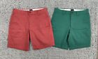 J.CREW Chino Shorts BUNDLE Mens 28 Flat Front 9 inch Inseam Casual Green + Pink