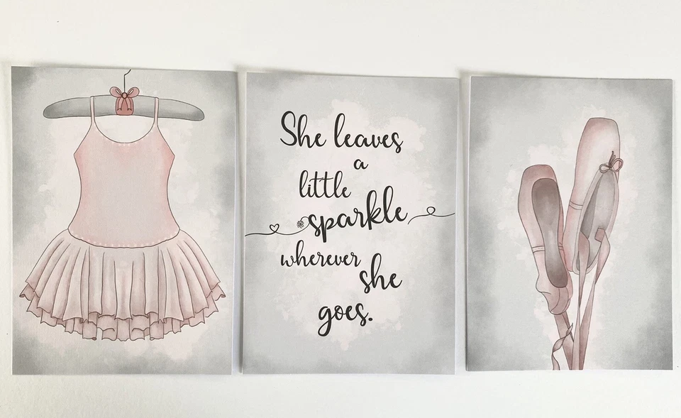 3 Ballerina Girls Wall Art Bedroom Prints Each Print Is A4 In Size - Image 1 of 1