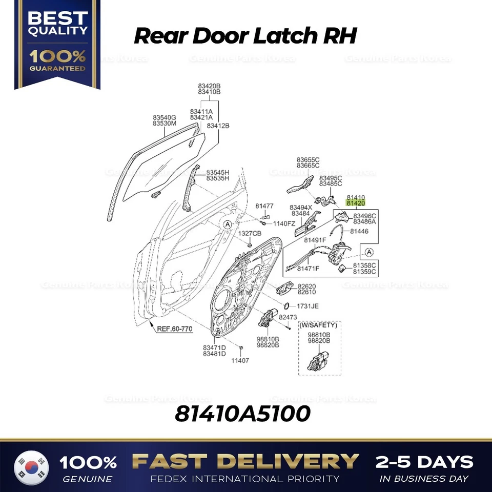 ⭐Genuino⭐ Pestillo puerta trasera derecha 81420A5100 para Hyundai Elantra GT Foto 1 de 1