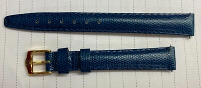 Royal Blue Genuine Leather Gucci Watch Band Lizard Grain 12mm Goldtone Buckle - Image 1 of 4