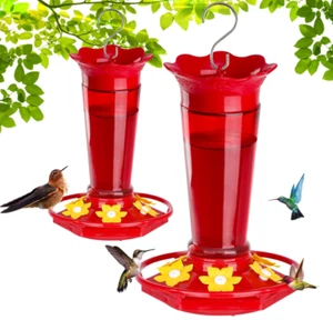 Glass Hummingbird Feeders 10oz 2 Pack for Outdoors Hanging Ant & Bee Proof Red 1 - Picture 1 of 9
