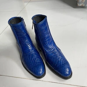 US 12 Blau 100% Original, Echt Exotisch Leder Haut Herren Schuhe, Stiefel, Biker - Bild 1 von 14