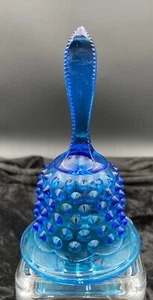Vintage (1970-71) Fenton Colonial Blue Hobnail Glass Bell with Original Sticker - Picture 1 of 7