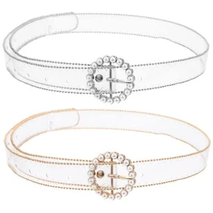 2 PCS Pearl Belt for Women Clear Waist Belt PVC Faux Pearl Beaded Buckle Jell... - Picture 1 of 7