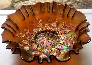 Fenton Glas irisiert Amethyst Karneval Stechpalme 3 in 1 gekräuselt gekräuselt 8 1/2" Schüssel - Bild 1 von 11