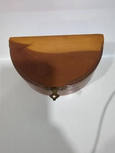 Vintage 1950's Solid Cedar Half Round Footed Wooden Hinged Trinket Box - Picture 1 of 3