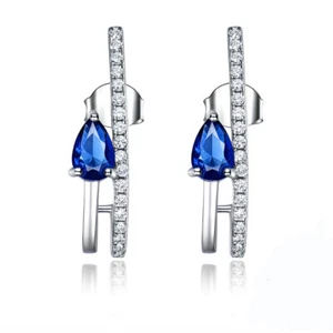 Blue Sapphire Drop Earrings for Women Sterling Silver Ginger Lyne Collection - Picture 1 of 7