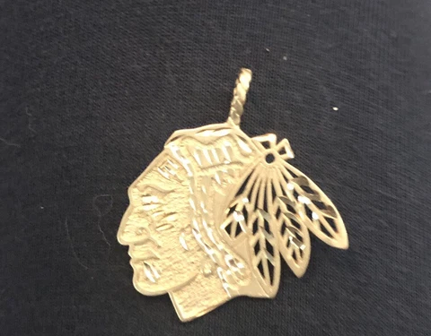 14K Yellow Gold NHL Ice Hockey Chicago Blackhawks Necklace Charm Pendant Cover