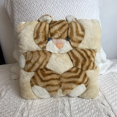 Cojín de peluche de felpa de gato atigrado a rayas naranja vintage almohada cuadrada 10" Foto 1 de 4