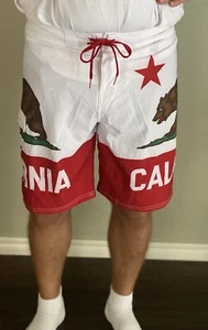 CARBON California Flag Swim~Board Shorts Men's 34 Side Pocket Unlined MINT!!! - Picture 1 of 7