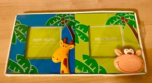 2 Embossed Jungle Children's Picture Frames Featuring a Giraffe and a Monkey - Picture 1 of 5
