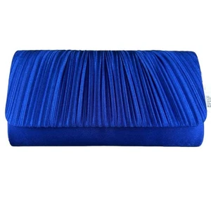 Royalblaue Clutch mit Rüschen Satin Detail Klappe Eckig Glänzend Damen Tasche Elegant - Bild 1 von 11