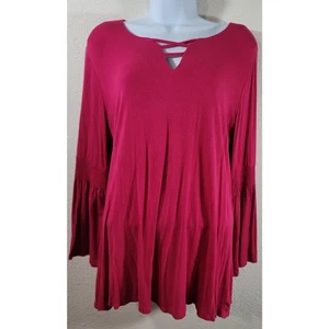 Cato Fuchsia gekreuzter V-Ausschnitt Glockenärmel Top Large leicht weich dehnbar - Bild 1 von 7