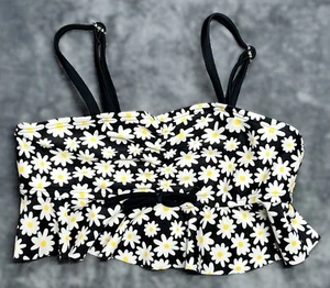Art Class Girl's Swim Top Daisies Black/White/Yellow Ruffle SIZE SMALL (6-6X) - Picture 1 of 8